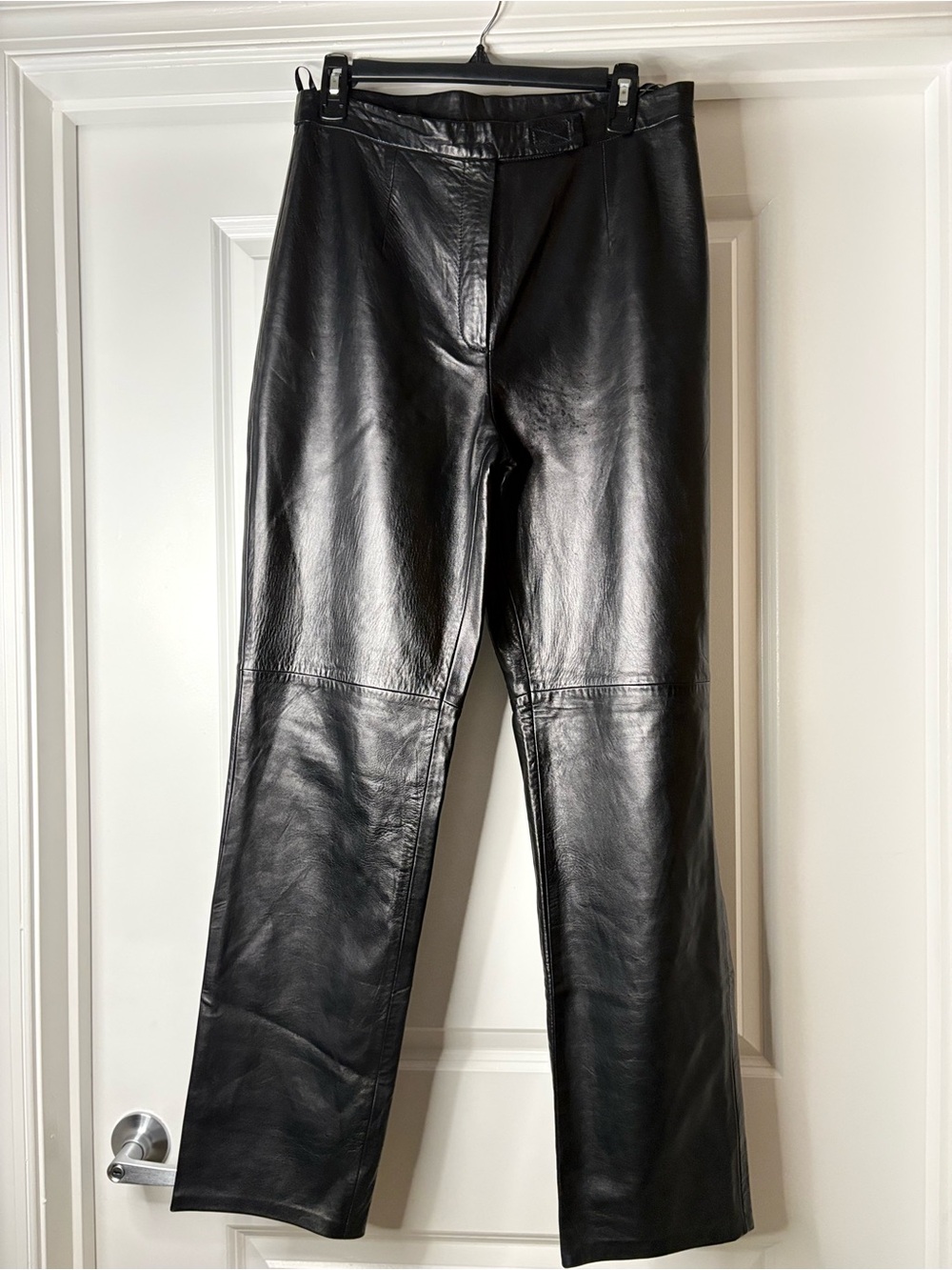 Women’s Black Leather Straight-Leg Pants